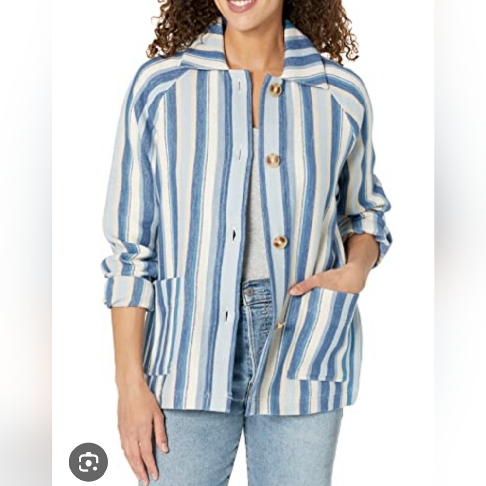 Pendleton Blue and White Striped 100% Cotton Chore Jacket Size Large